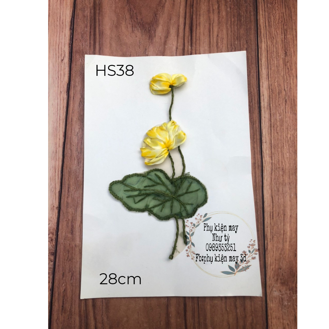 [Ảnh thật] [Có sẵn] nhánh hoa sen thêu ruy băng 28cm