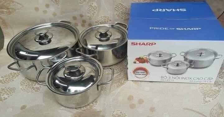 BỘ 3 NỒI SHARP NẮP INOX CAO CẤP DÙNG ĐƯỢC BẾP TỪ