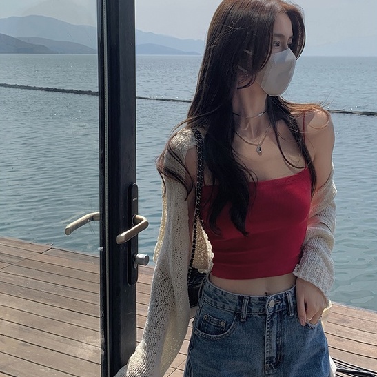 Áo Hai Dây Dệt Kim Dáng Ngắn Quyến Rũ