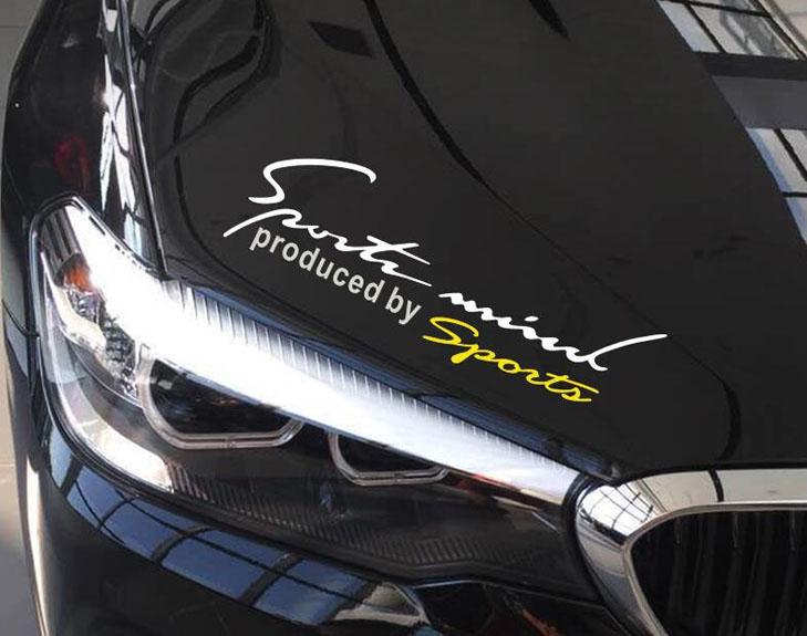 Tem dán Sport mind trang trí nắp capo ô tô Mầu Trắng Vàng