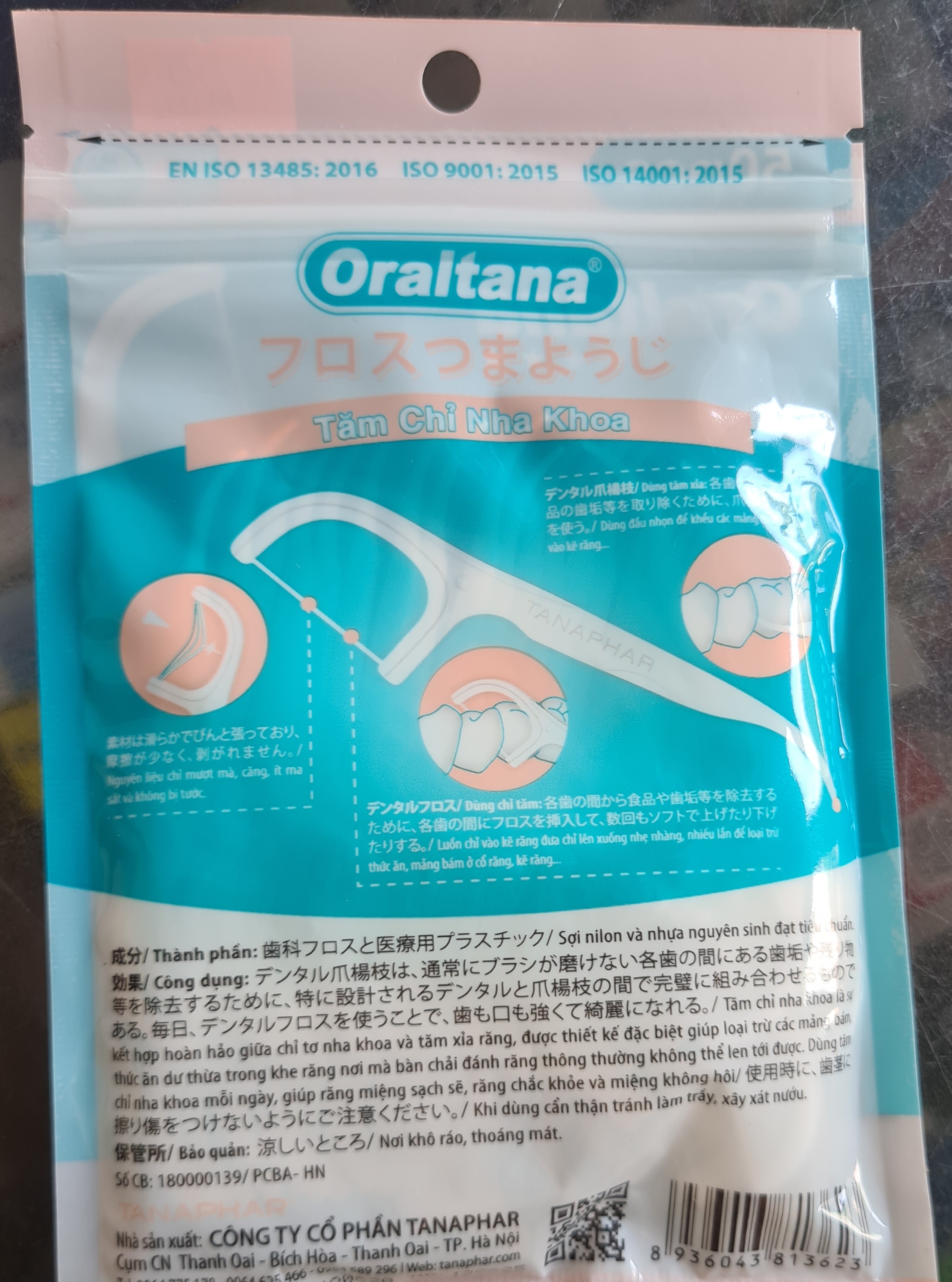 Tăm chỉ nha khoa Oraltana Oral Tana xanh 5 sao túi 50 chiếc