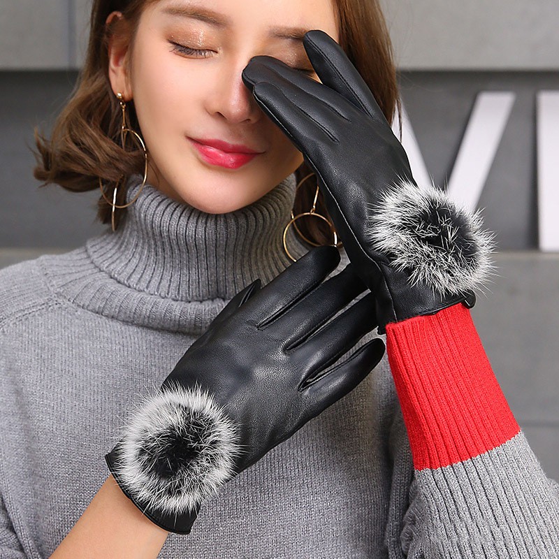 [ BAO ĐẸP ] Găng tay nữ, bao tay nữ, găng tay da nữ giữ ấm cao cấp không bong nổ cảm ứng điện thoại, Găng tay da nữ lót lông - cảm ứng điện thoại, bao tay nu, gang tay nu ( màu đen )