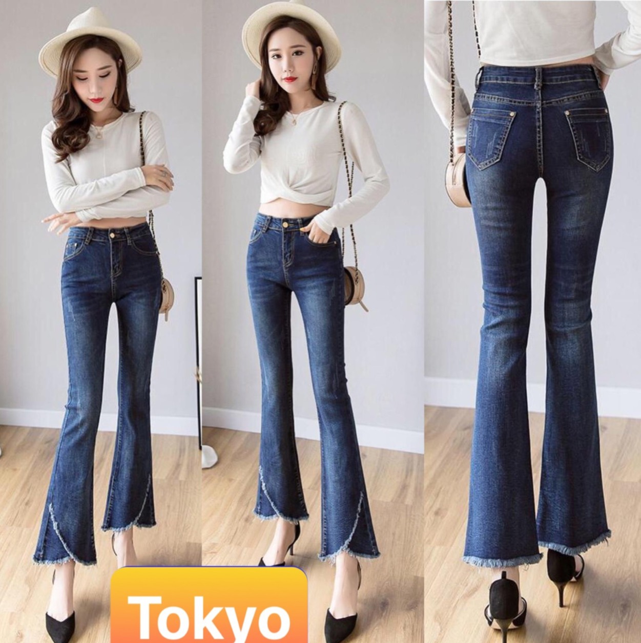 QUẦN JEAN NỮ CHẤT BÒ XANH ỐNG LOE BASS NHẬT BẢN TREND LƯNG CAO NÂNG MÔNG CAO CẤP TK-82  - TOKYO FASHION