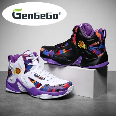 GenGeGo Giày thể thao bóng rổ hai tông màu Lacy dành cho nam nữ, giày chạy bộ đế bằng chất liệu da phối lưới - INTL