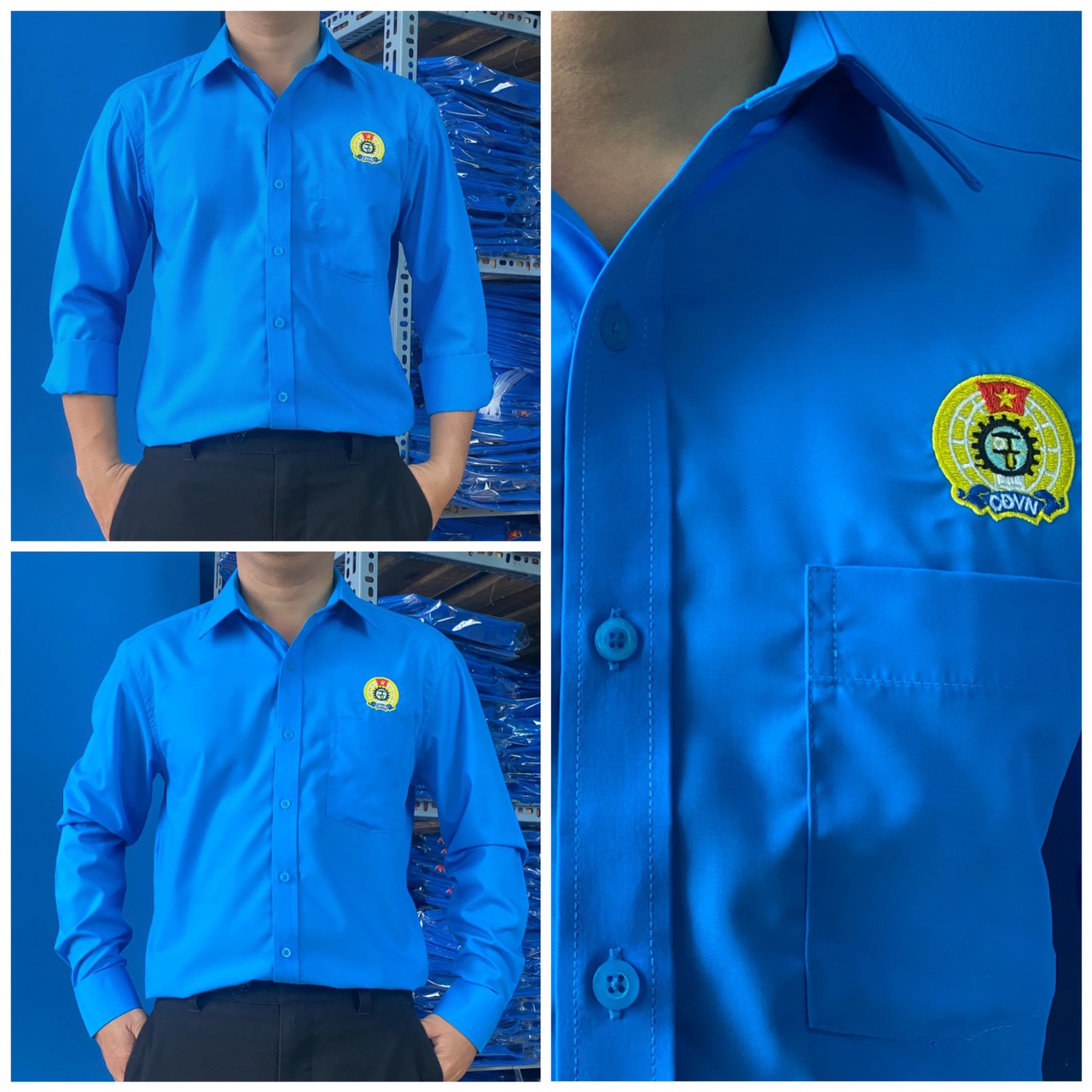 Áo công đoàn sơ mi cao cấp dáng công sở, logo thêu