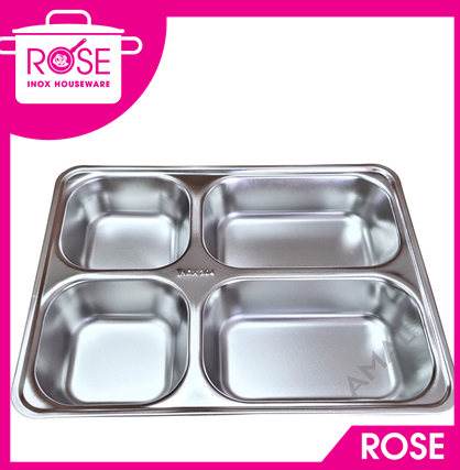 Khay inox đựng thức ăn - khay sâu lòng 4 ngăn inox 304 - khay cơm inox 4 ngăn hàng CAO CẤP