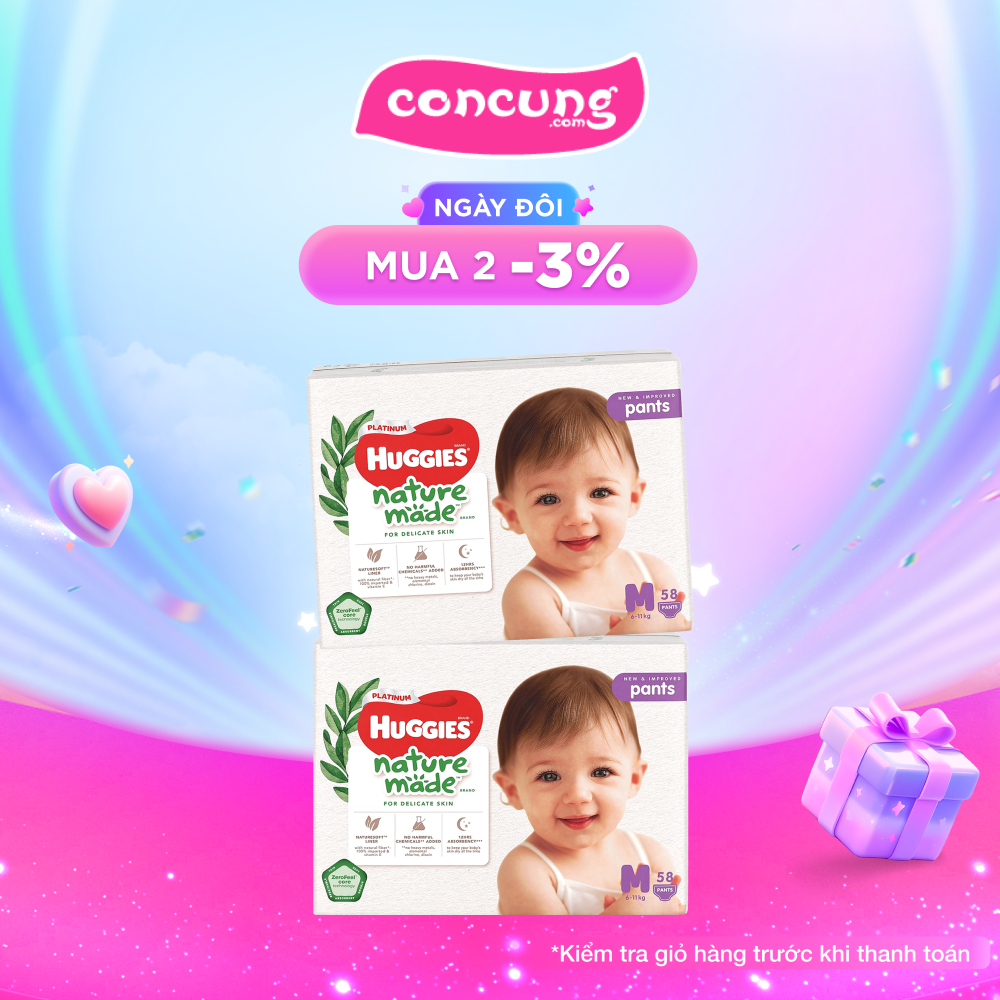 Tã quần siêu cao cấp Huggies Platinum Nature Made M 58 miếng