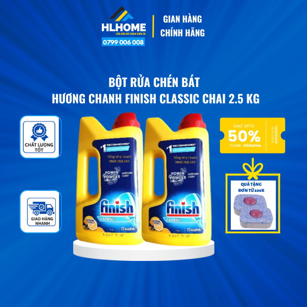 Bột Rửa Chén Bát Hương Chanh Finish Classic (Chai 1 kg)