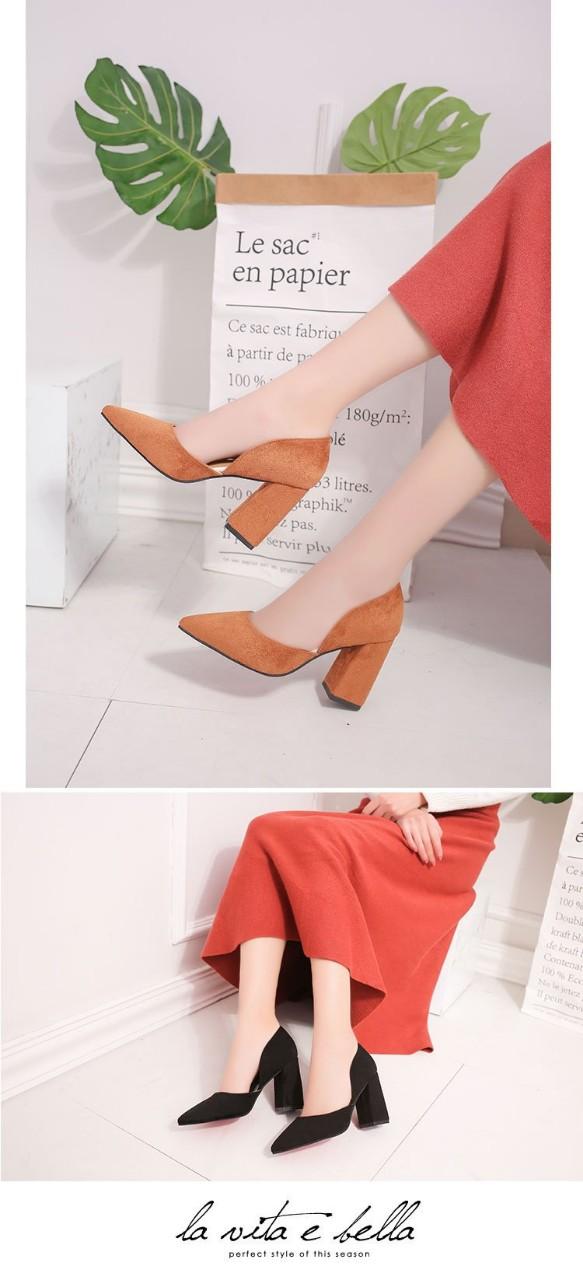 Giày cao gót vuông nữa công sở da Lộn 7 phân BM33