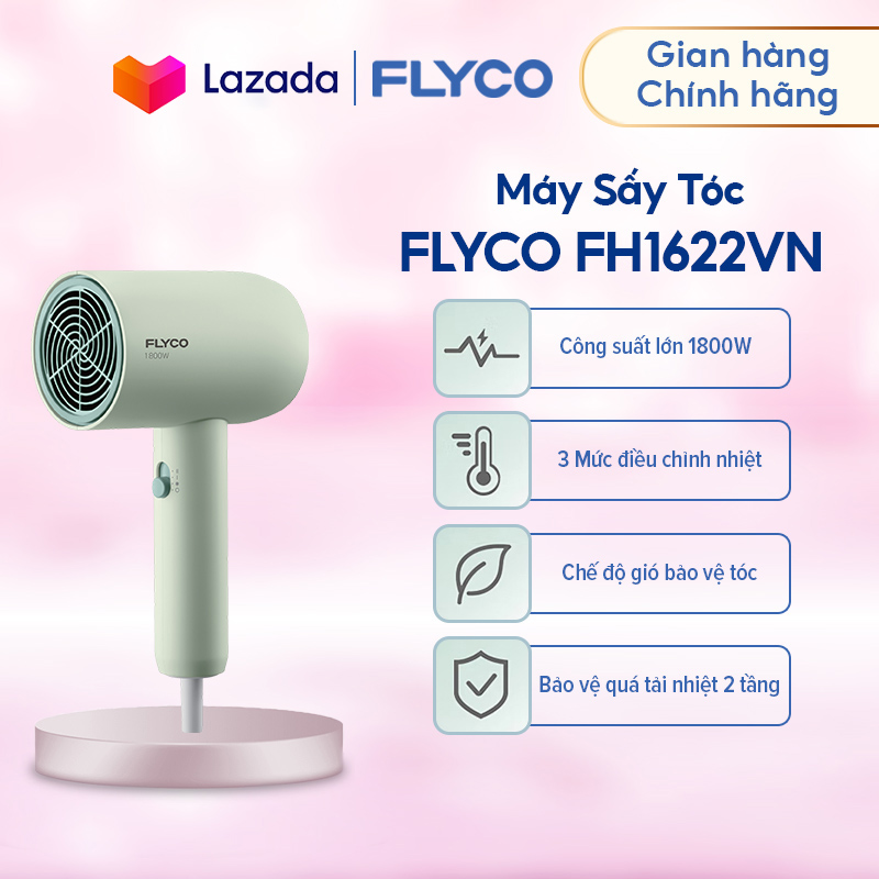 Máy Sấy Tóc Flyco FH1622VN - Công Suất Lớn 1800W - Chế Độ Sấy Lạnh Bảo Vệ Tóc - Chống Quá Nhiệt AnTtoàn - Tay Cầm Thẳng Đứng Thời Trang - Hàng Chính Hãng Bảo Hành 24 Tháng