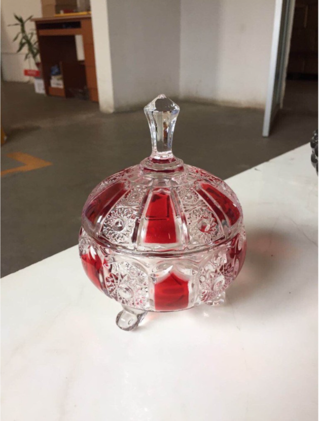Hũ thủy tinh đựng mứt 3 chân màu