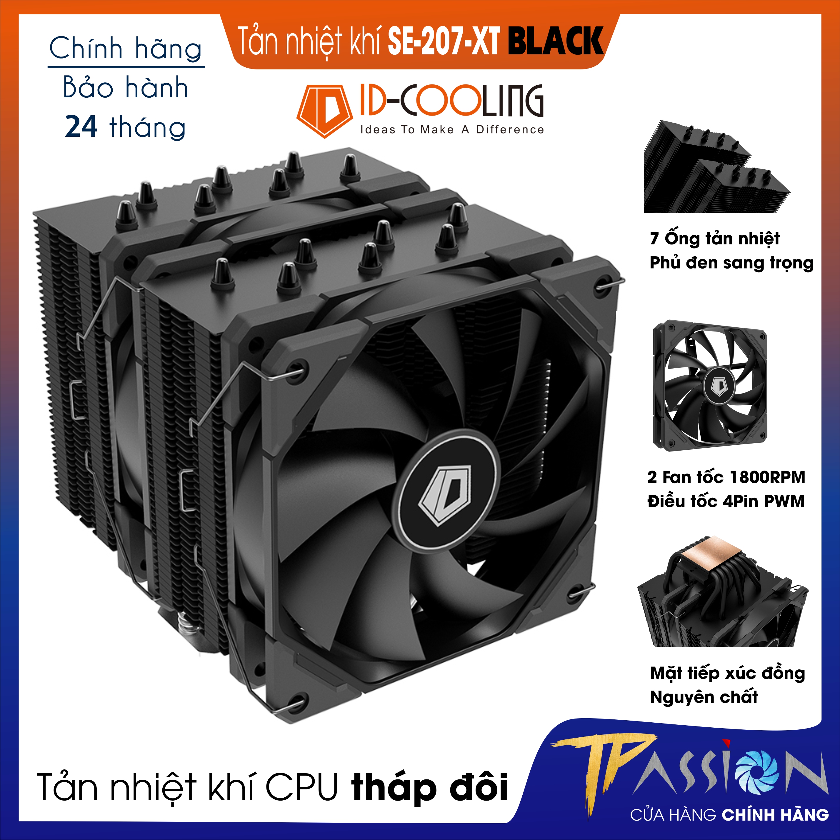 Tản nhiệt khí CPU ID-Cooling SE-207-XT BLACK - Chính hãng BH 24 tháng