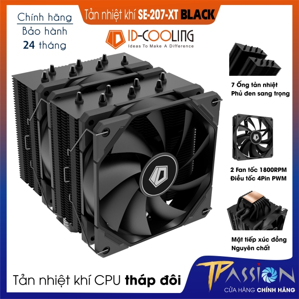 Tản nhiệt khí CPU ID-Cooling SE-207-XT BLACK - Chính hãng BH 24 tháng, tháp đôi 2 quạt, 7 ống đồng