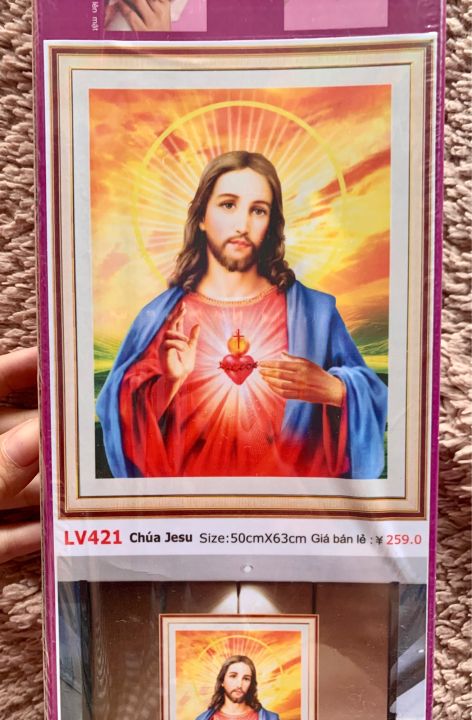 Tranh đính đá cao cấp tranh đính đá chúa jesu lv421 - kt 50x63cm