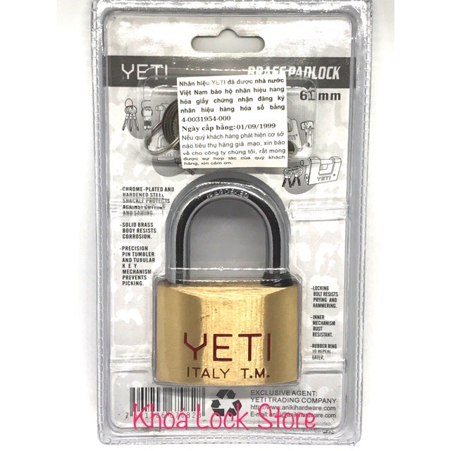 Ổ Khoá 6 phân YETI chìa khoá vi tính 2 mặt