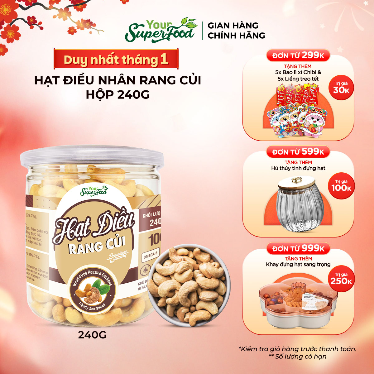 Nhân Hạt Điều Rang Củi Loại A (hộp 240g) Your Superfood