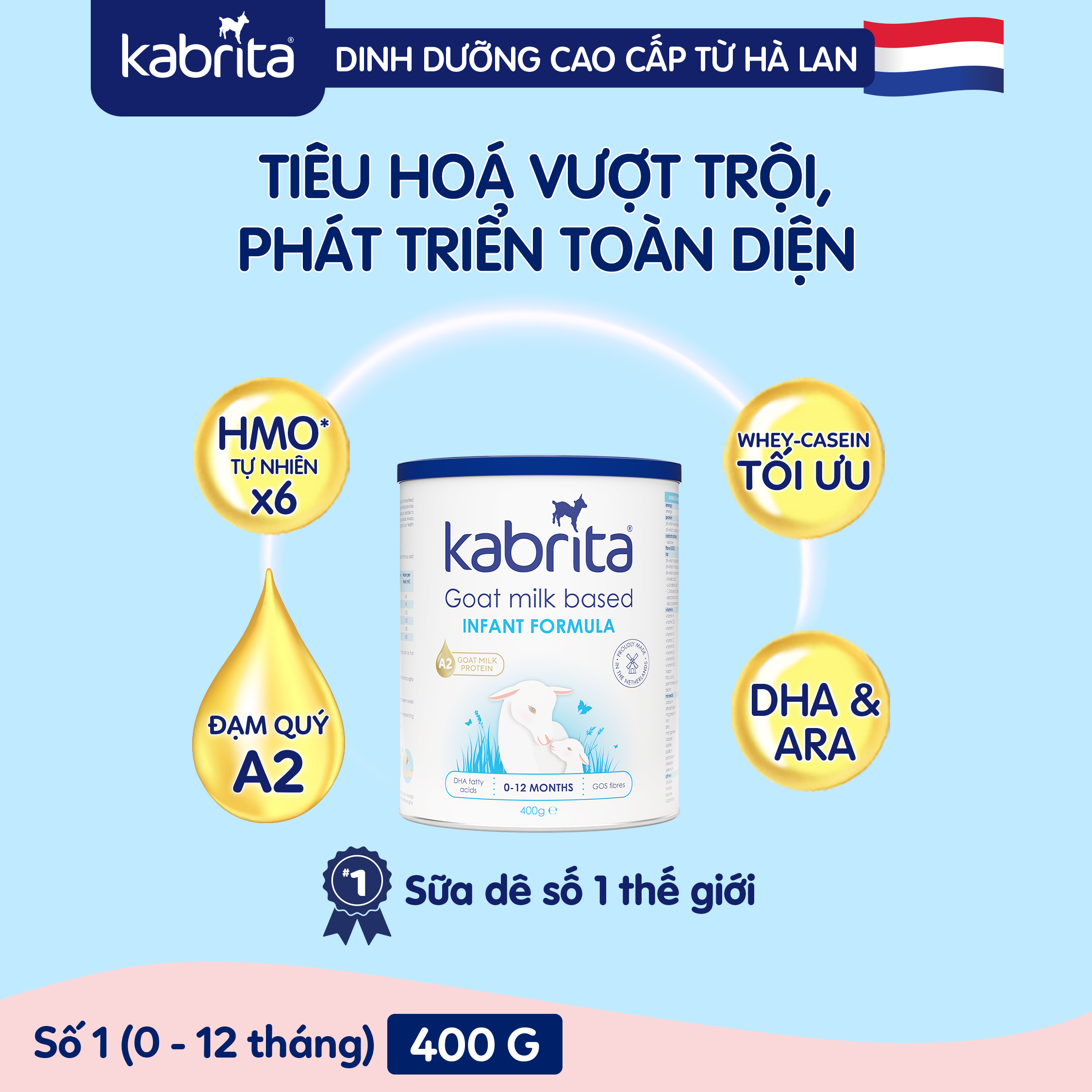 [Date T3/25] Sữa dê Kabrita cho trẻ từ 0-12 tháng - Lon 400g