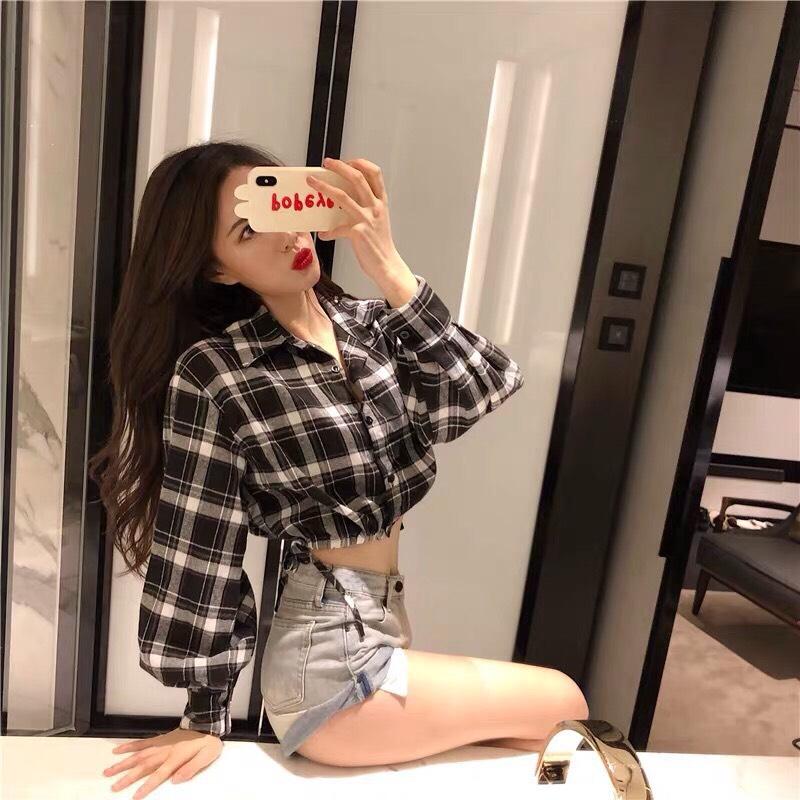 [HCM]Áo sơ mi caro Croptop dài tay -TSS