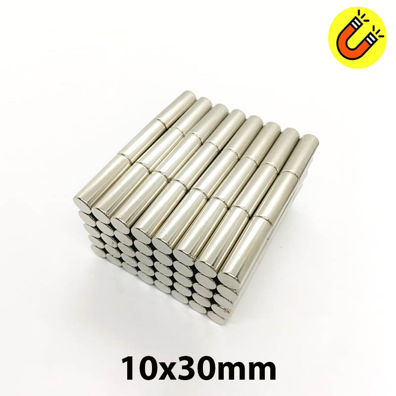 Nam châm đất hiếm 10x30mm mạ Niken lực từ N35