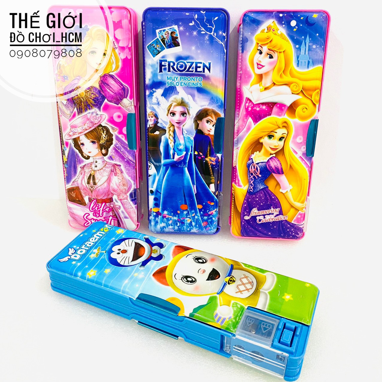 [MỚI-KÈM ĐỒ CHUỐT] Hộp bút hai ngăn có đồ chuốt cho bé đựng viết/ thước có hình Elsa Anna/ Bạch Tuyết/ Búp bê 5003