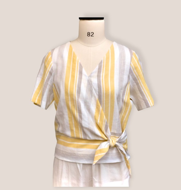 Áo nữ cổ tim thắt nơ eo vải linen