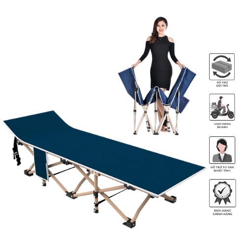 Giường ngủ văn phòng xếp gọn, Khung chắc chắn sơn tĩnh điện cao cấp, Giường gấp văn phòng đầu giường có thể nâng hạ độ cao, Giường xếp du lịch gấp gọn thư giãn tải trọng lên đến 400kg ZDC - Hàng chính hãng PEHOUSE
