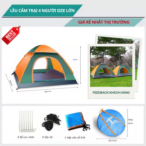 4 person outdoor camping tent UV protection automatic pop up camping tent large gear camping tent