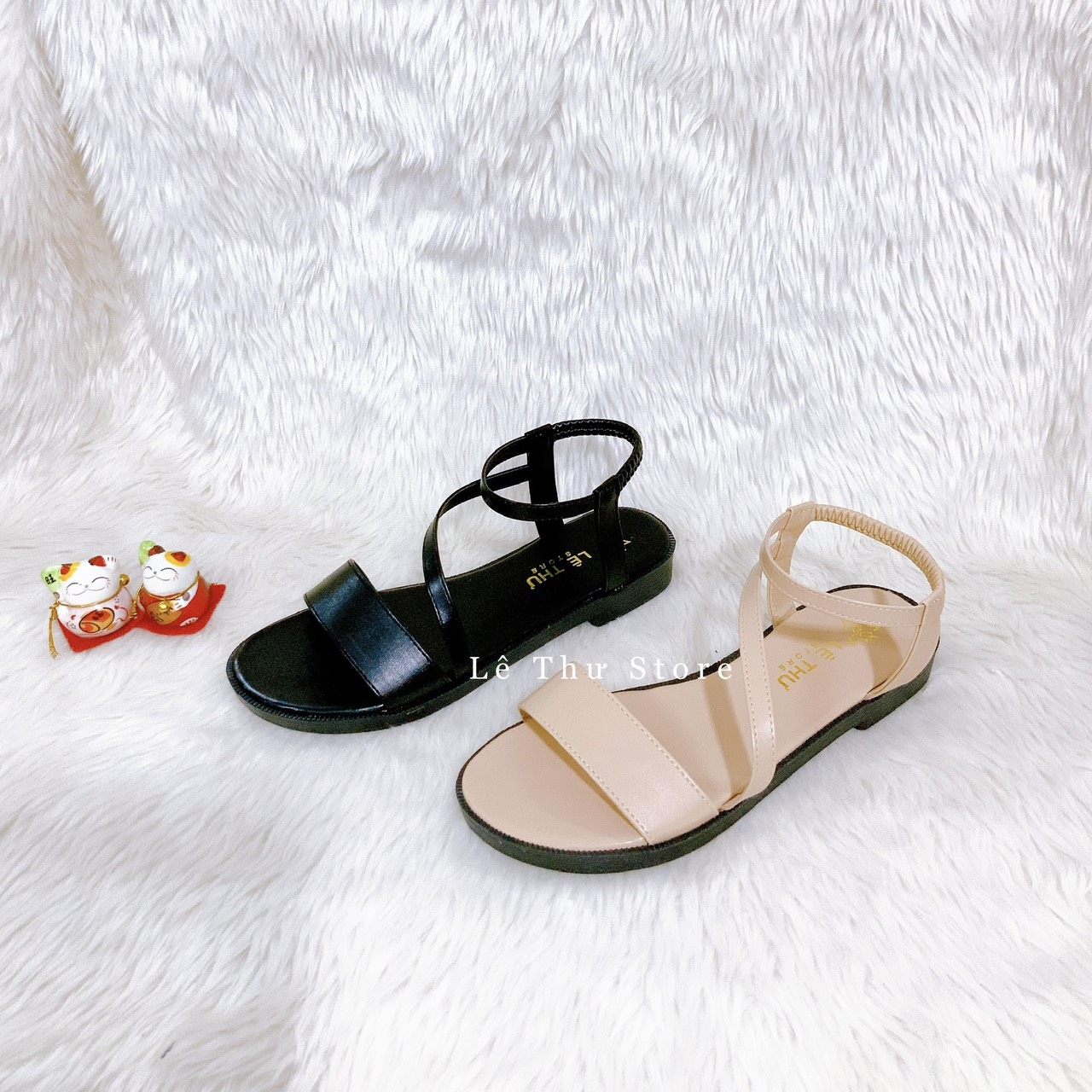 Giày sandal nữ đế bệt bản ngang chéo hông quai thun LT