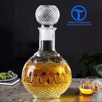 Chai Đựng Rươu Thủy Tinh  Bầu Tròn Chấm Bi 950ml