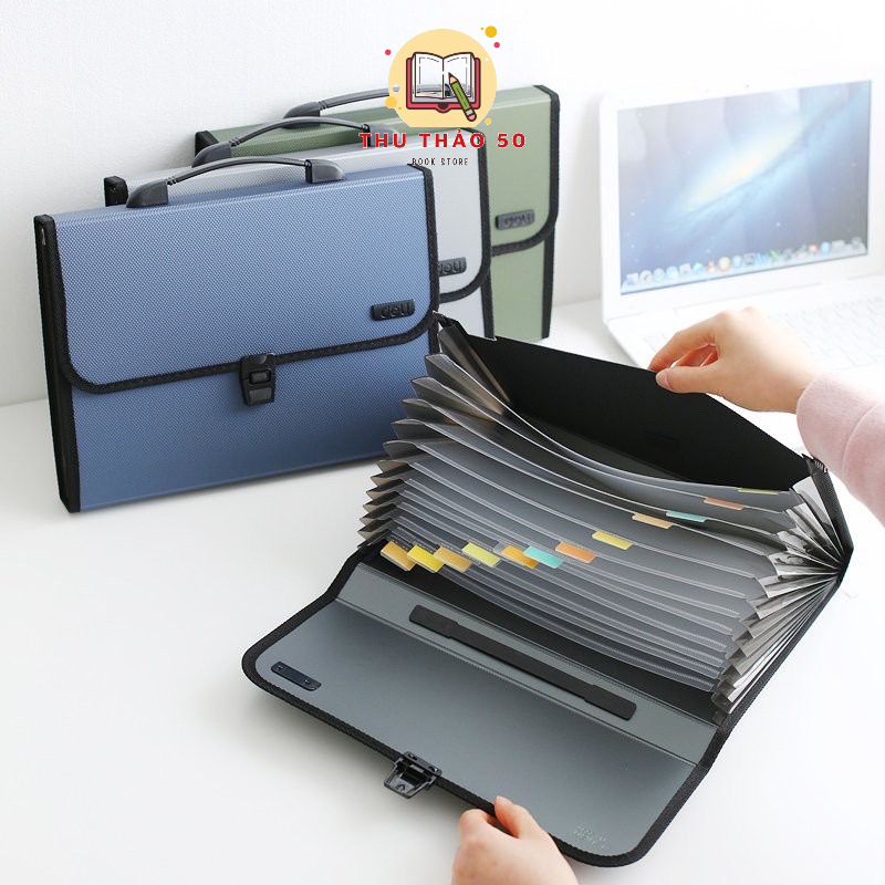 Cặp file hồ sơ bìa sần 13 ngăn deli e5556: 1 cái.