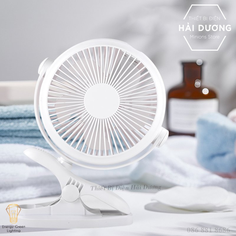 Quạt Kẹp Mini Sạc Tích Điện Đa Năng JD-298 - Chuyên dùng cho xe đẩy em bé - Văn phòng công sở - Pin 4000mAh - 3 Màu - Energy Green Lighting