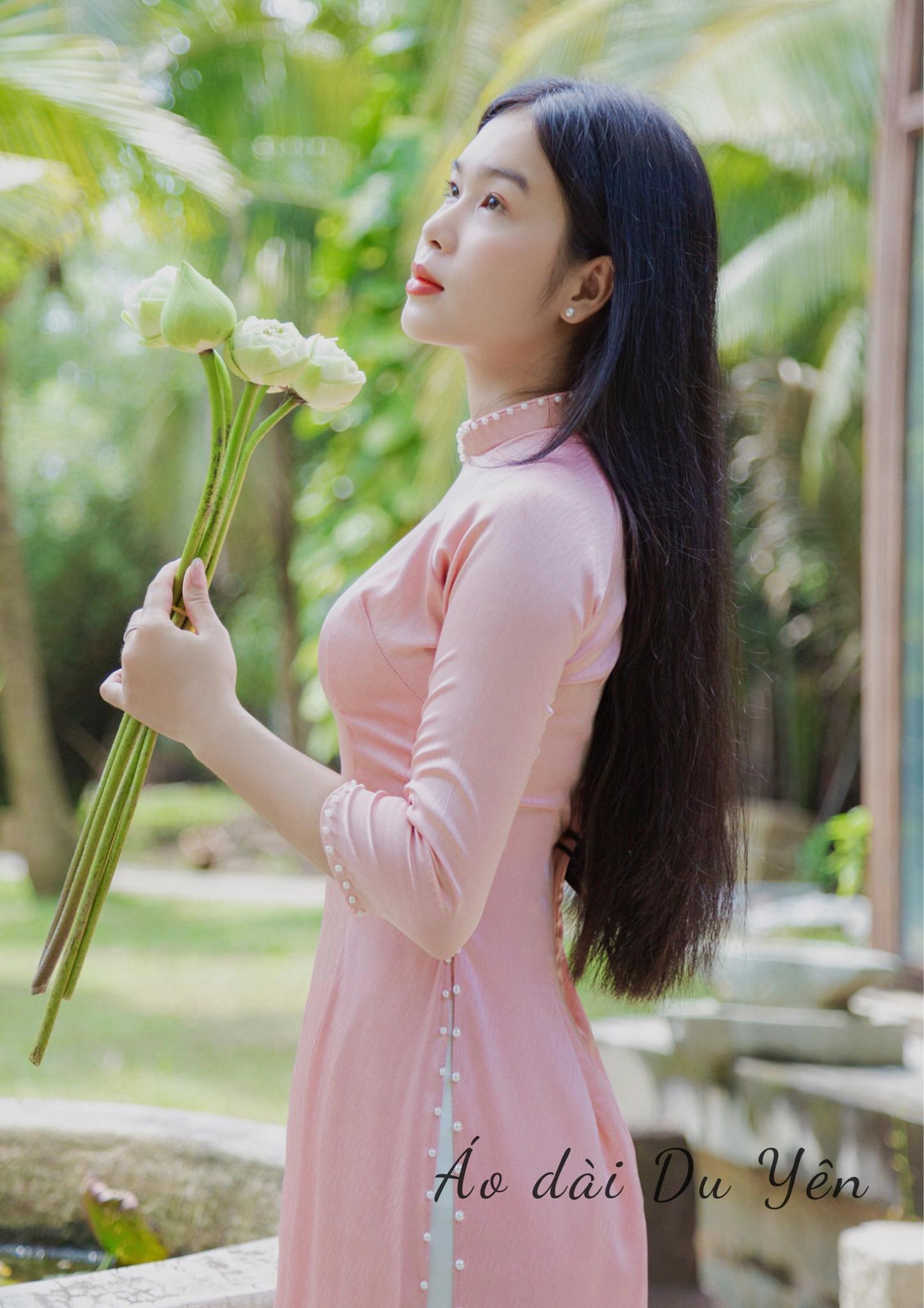 Áo Dài Truyền Thống Lụa Vân Gỗ , Mộc Hồng Ruốc ( Áo Dài Thiết Kế Du Yên)