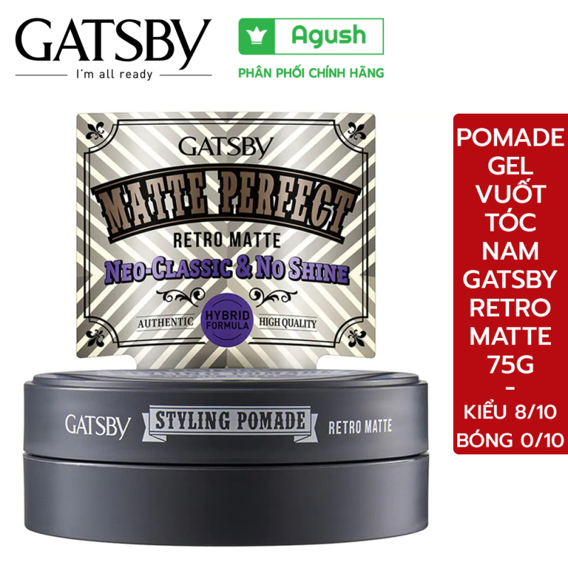 Pomade keo gel vuốt tóc nam gốc nước Gatsby Retro Matte 75g không bóng giữ nếp dễ dàng rửa sạch tái tạo kiểu tóc - Agush giá rẻ