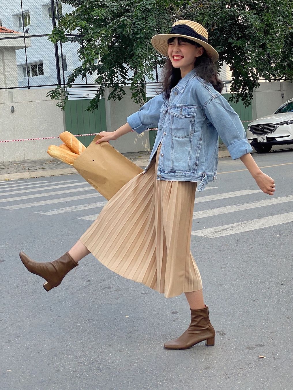 Chân váy maxi xếp ly lưng thun - V658