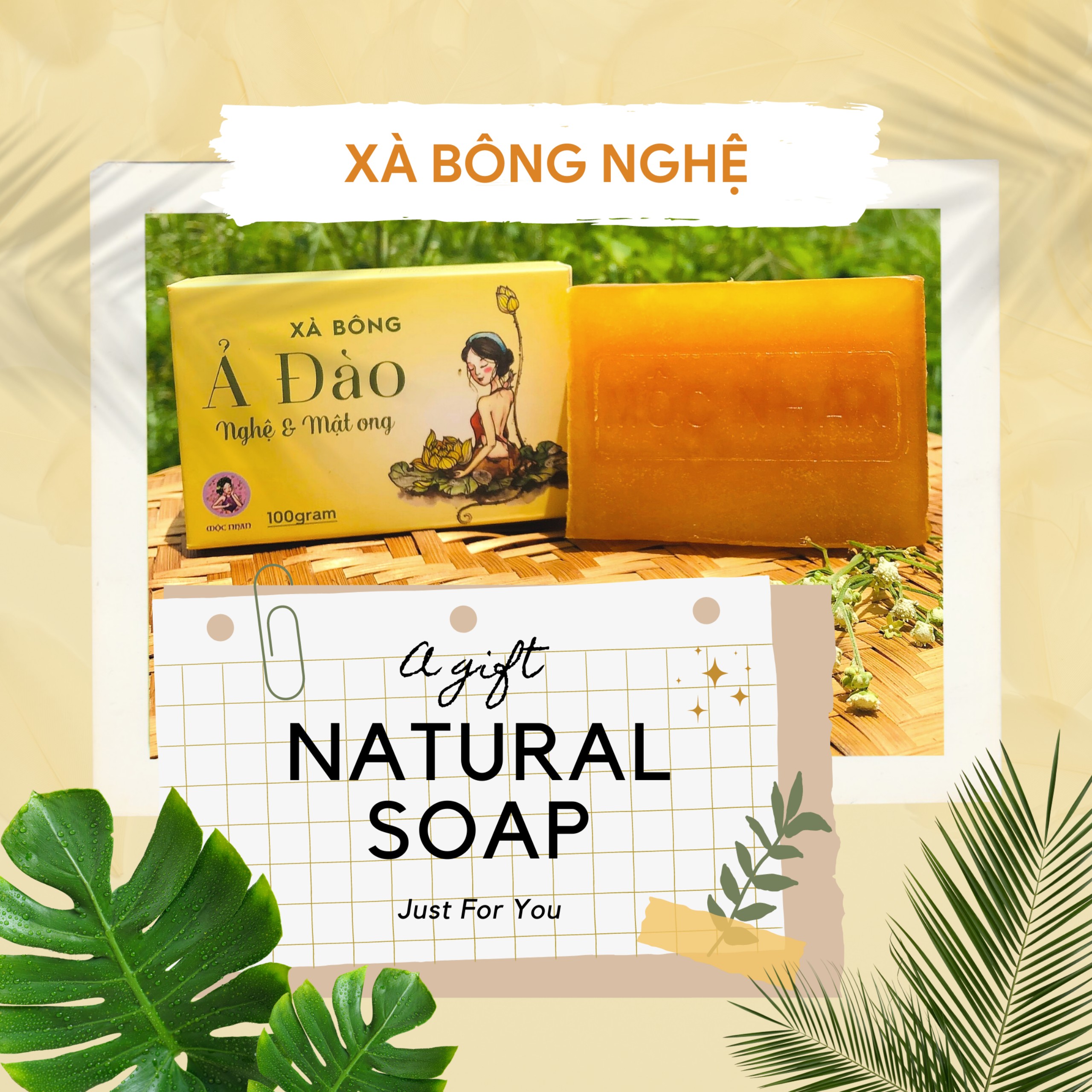 Combo 2 xà bông nghệ mướp đắng Ả Đào Mộc Nhan 100gram