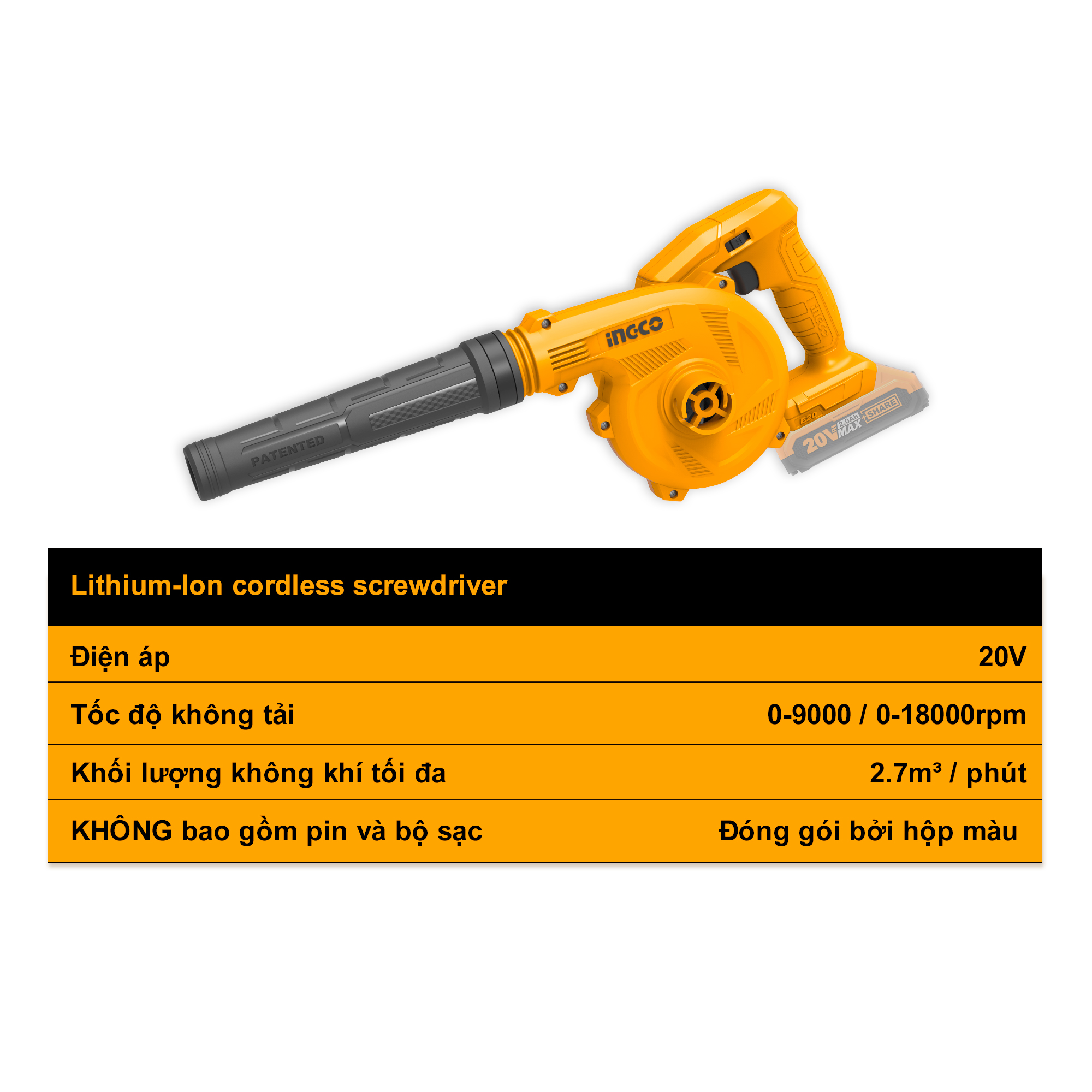 INGCO Máy thổi bụi dùng pin 20V CABLI20018