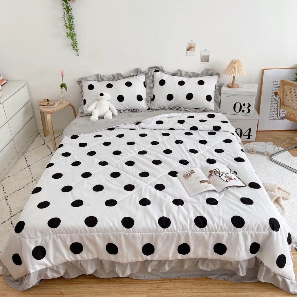 Bộ chăn ga gối cotton đũi chấm bi