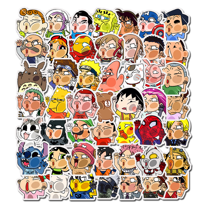 50 Pcs Cartoon Waterproof Sticker Skateboarding Snowboard Retro Vinyl Sticker Graffiti Notebook Sticker