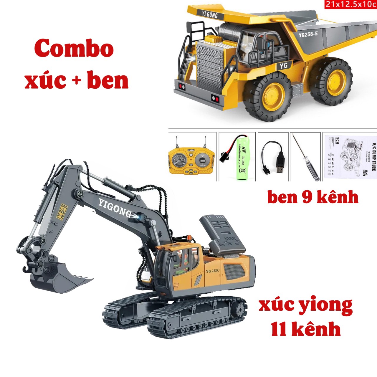 Combo xe máy xúc 11 kenh Xuezhishan - xe ben xe ủi ( phần ben , ủi , gầu xúc bằng kim loại)
