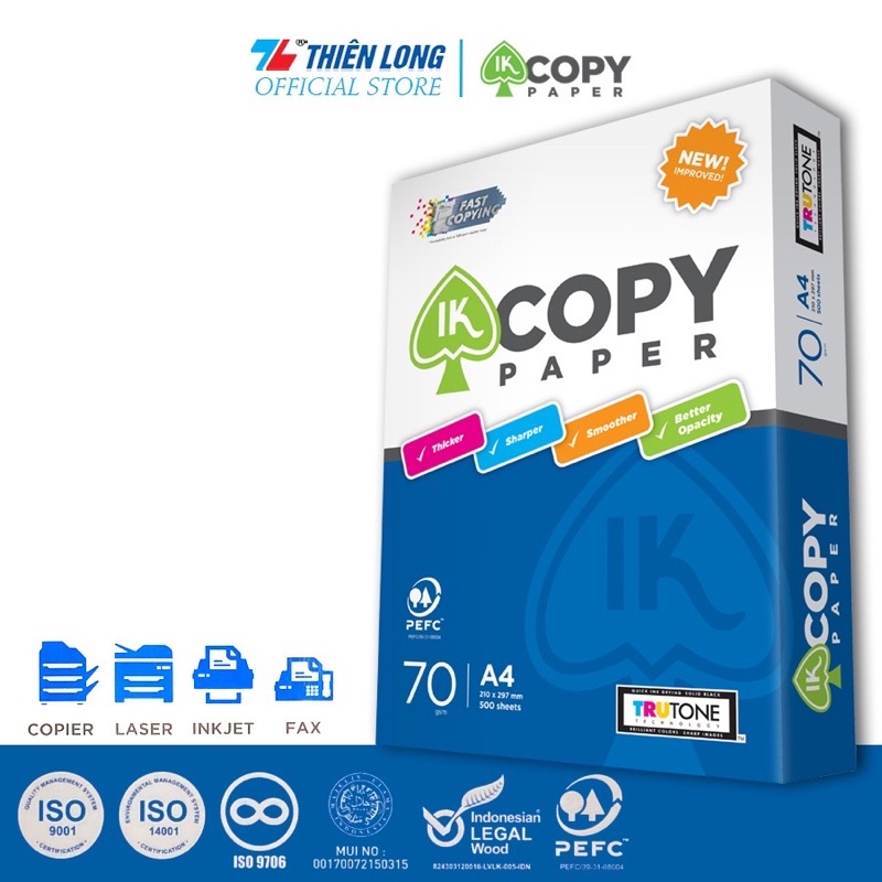 Giấy A4 IK Copy 70gsm: 1 ream.