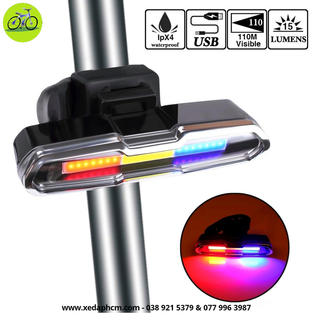 [HCM]Đèn đuôi xe đạp 3 màu siêu sáng cáp sạc USB