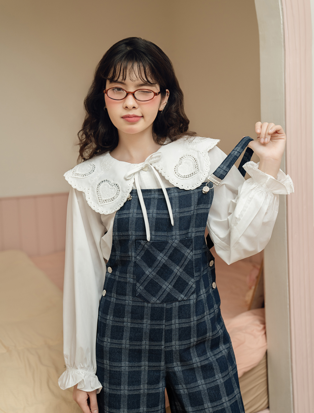 BLEUBIRD Quần yếm denim kẻ caro Robin Dungaree