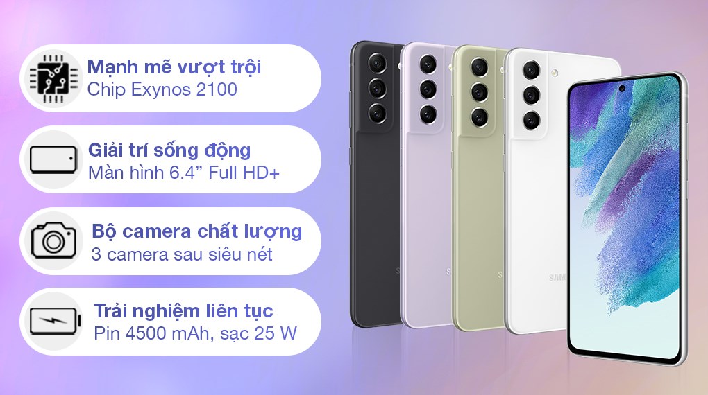 Điện thoại Samsung Galaxy S21 FE 5G  Hàng chính hãng, nguyên seal, MỚI 100%, Màn hình: 6.4" Super AMOLED, Camera sau: 12 MP 8 MP 12 MP, Camera trước: 32 MP, Chipset: Exynos 2100 , Pin: 4500mAh