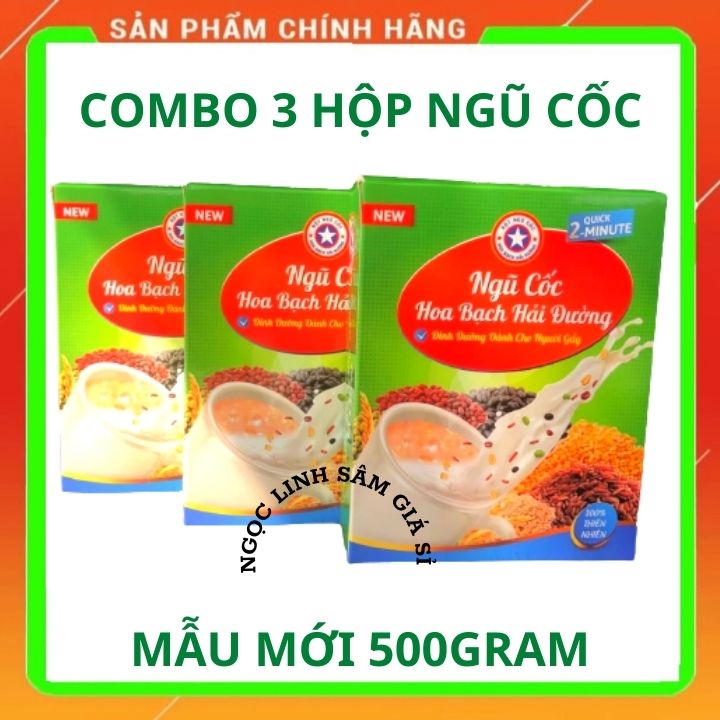 Combo 3 Hộp Bột Ngũ Cốc Tăng Cân Hoa Bạch Hải Đường 500gram - Tăng Cân - Bổ sung dinh dưỡng - Ăn Ngon - Ngủ Ngon