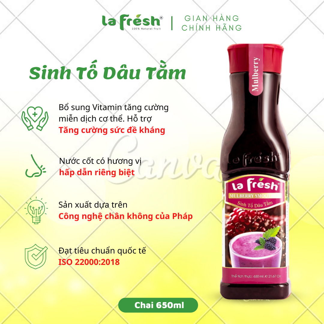 Sinh Tố Dâu Tằm Lafresh Đà Lạt Chai 650ml