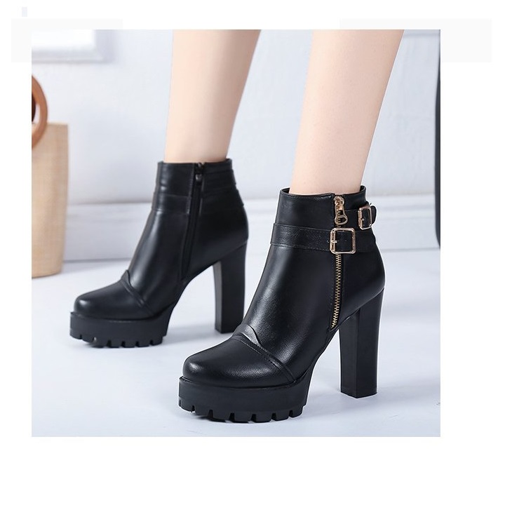 Giày boot gót vuông, bốt nữ cao gót 11 phân sang trọng cá tính nhẹ êm chân S017 Cỏ Boutique