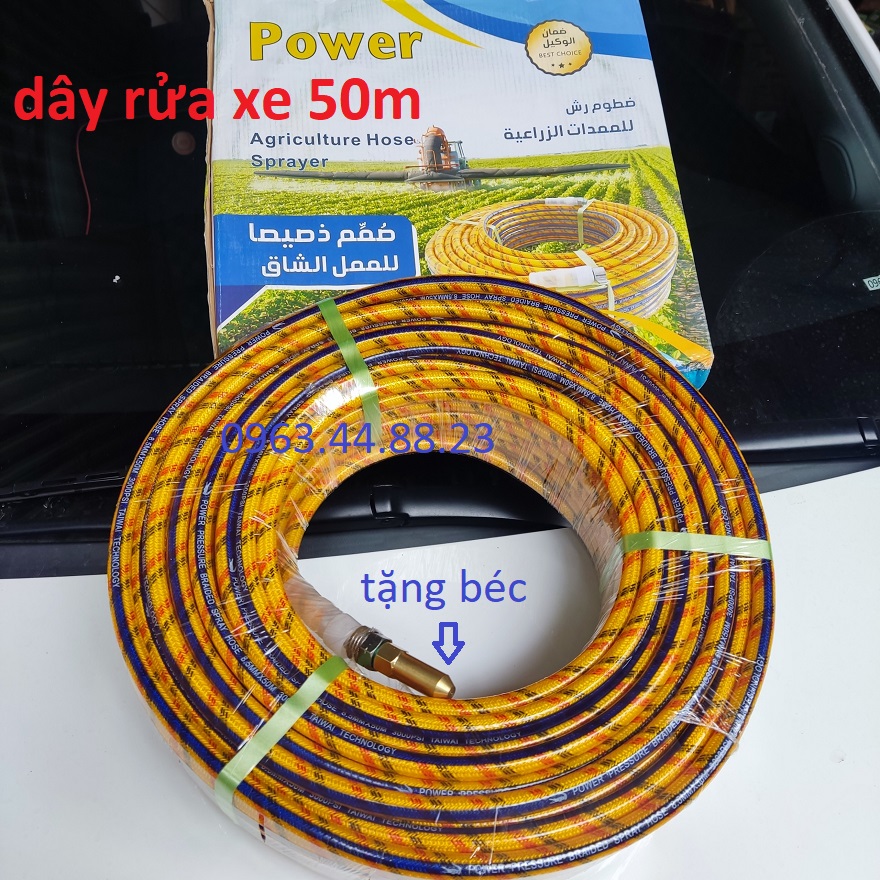 50m dây xịt rửa xe áp lực cao / 2 đầu to bằng nhau / ren 13mm / Lắp máy xịt rửa xe áp lực mo tơ kéo