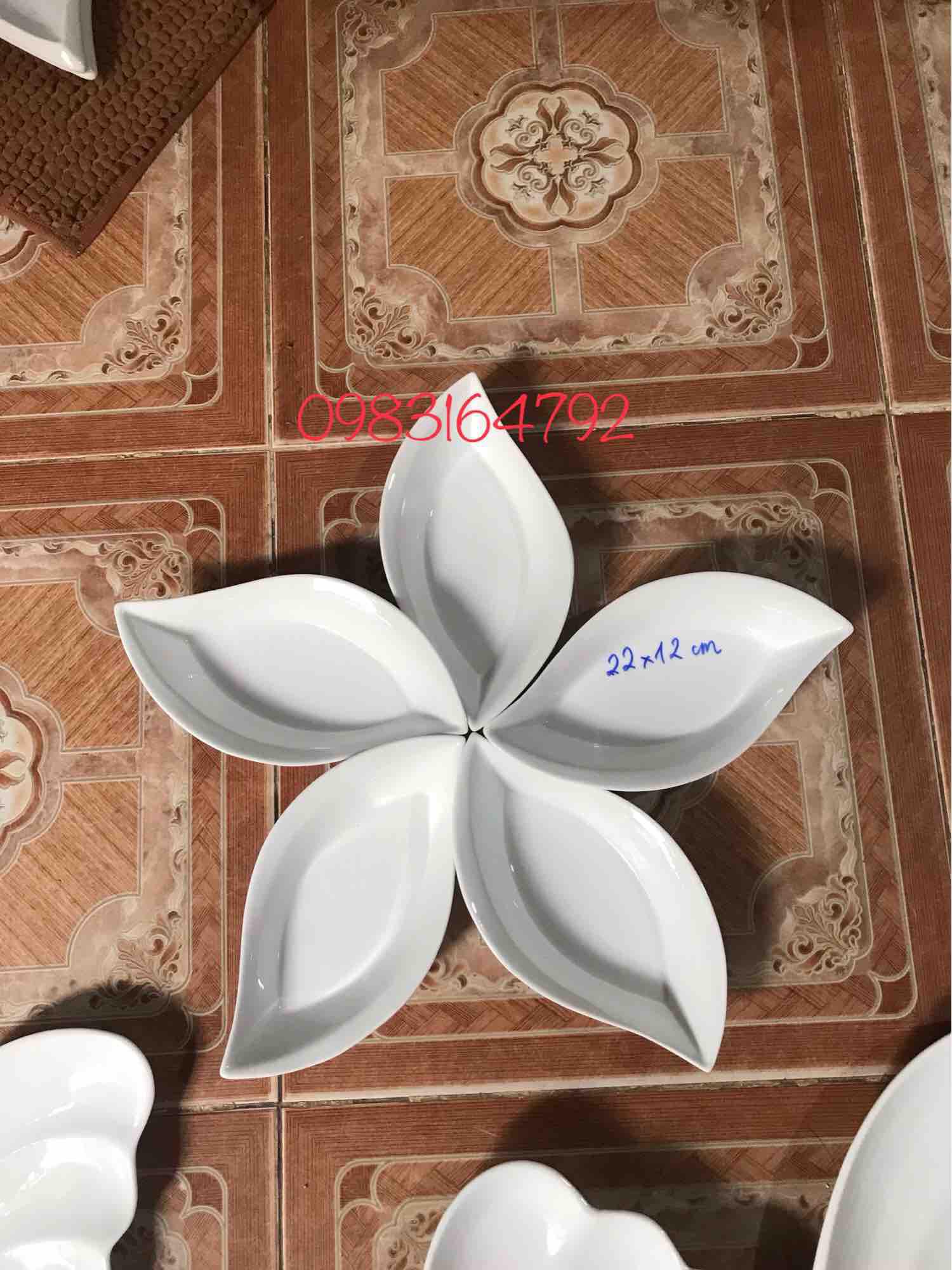 Sét đĩa thuyền hoa 5 cánh gốm sứ Bát Tràng