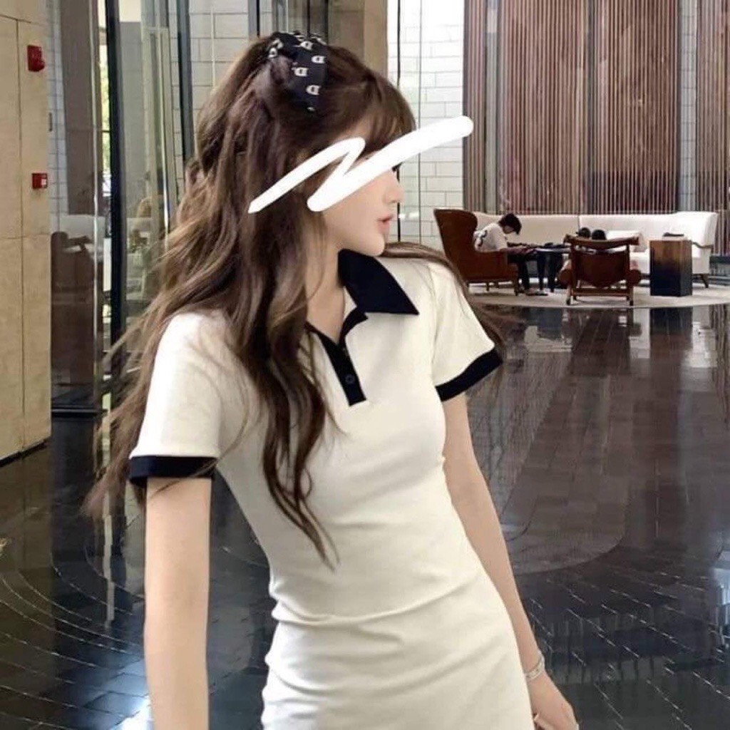 VÁY BOZIP CỔ PHỐI TRẮNG TÔN DÁNG SIÊU XINH