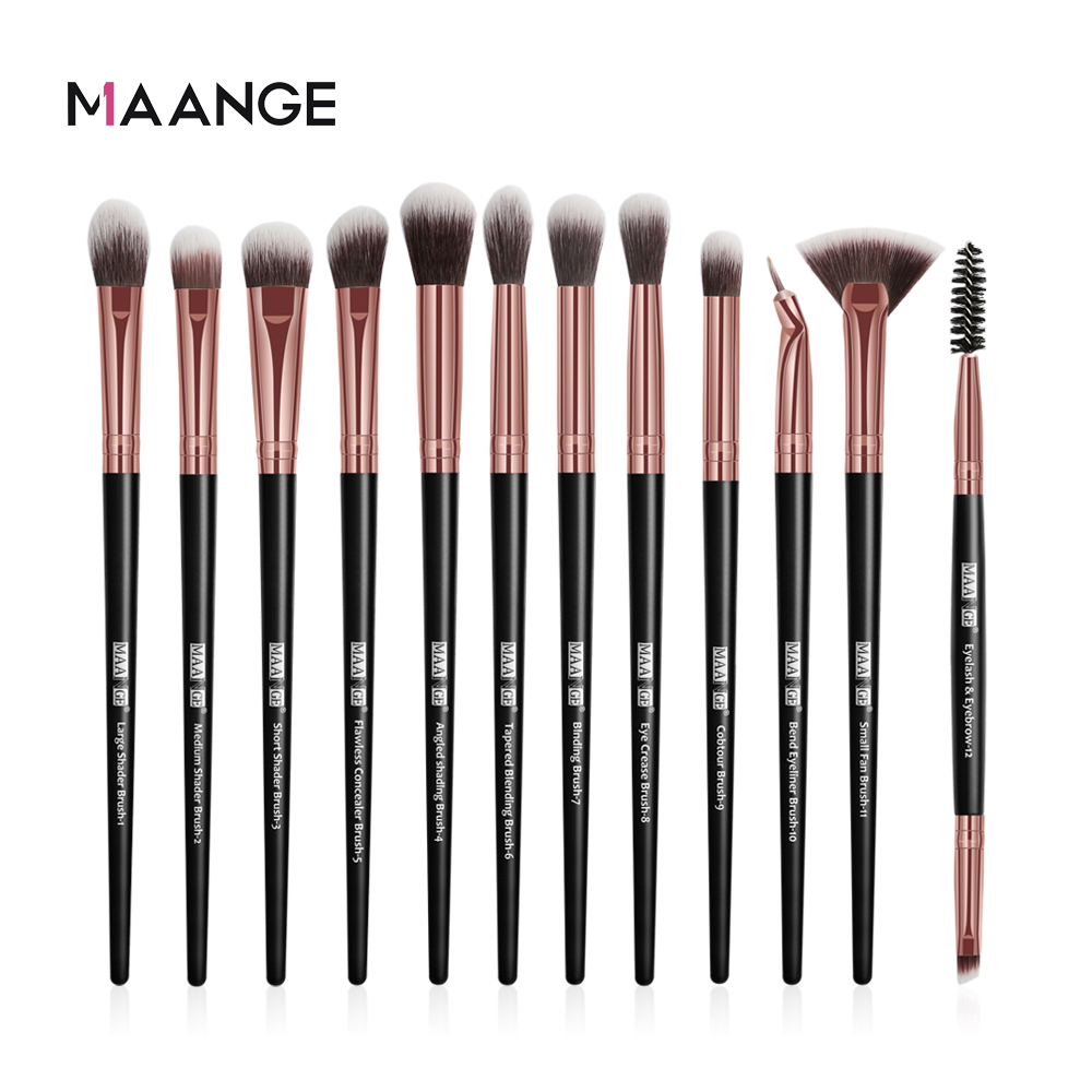 Bộ cọ trang điểm 12 cái Maange mới màu đen được làm chất liệu nhựa và tóc tổng hợp chất lượng cao an toàn không gây độc hại - INTL